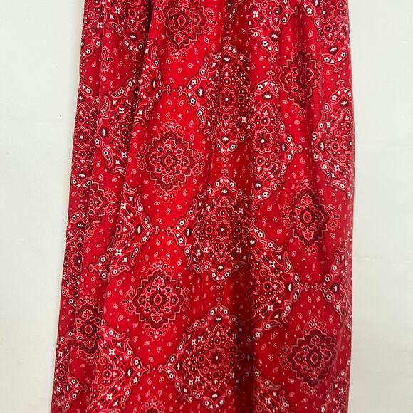 Women's Handkerchief Print Smocked Red Maxi Dress Size S/M - Picture 5 of 13